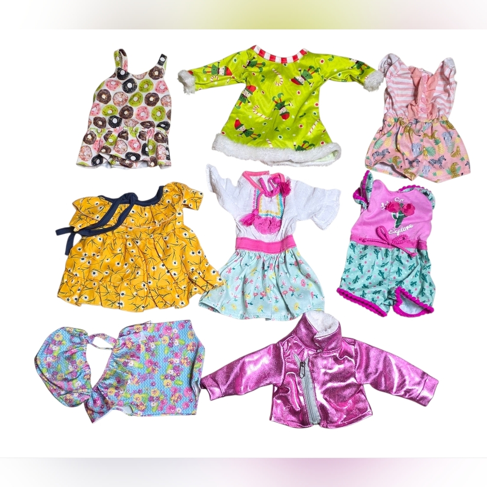 18" Doll Clothing Lot  8 Pieces  Coat, 2 Swimsuits, 3 Dresses, 2 Rompers
